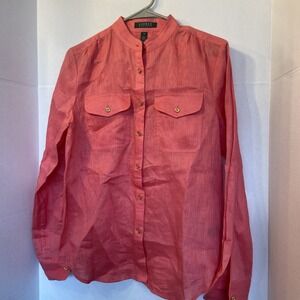 Lauren Ralph Lauren Woman's 100% Linen Button Up Shirt Size M Watermelon